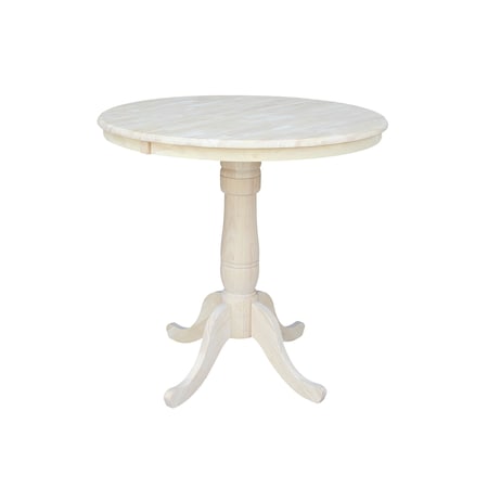 International Concepts Round 36 in Rd Top Pedestal Table, 12 in Leaf, 34.9 inH, Adjustable Height, Unfinished, 36 in W, Wood K-36RXT-6B